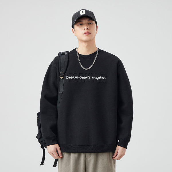 Men's  Oversized Long Sleeve Crew Neck Letter Embossed Sweatshirt