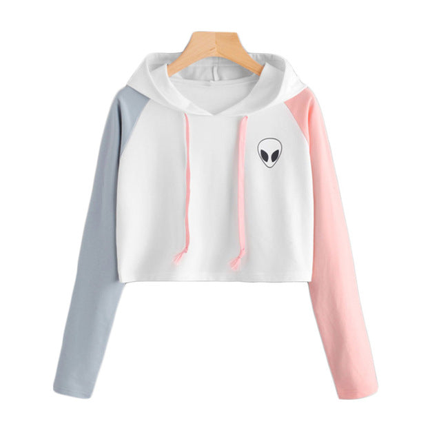 SweatyRocks Alien Print Contrast Sleeve Graphic Hoodies