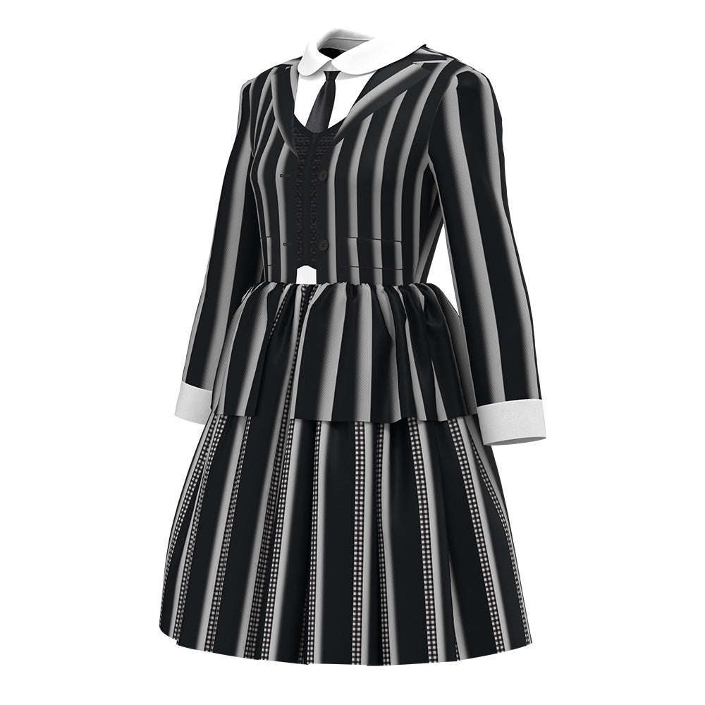 Jiamai New Wednesday Cosplay Striped Dress