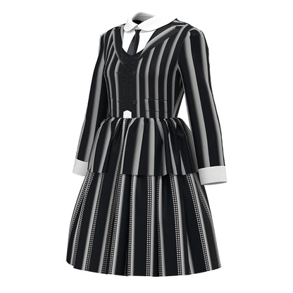 Jiamai New Wednesday Cosplay Striped Dress