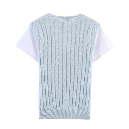 Women's Short Sleeve Color-blocked Mock Two-Piece