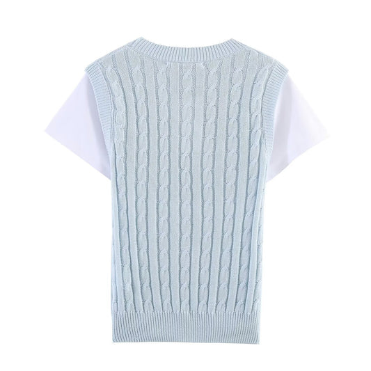 Women's Short Sleeve Color-blocked Mock Two-Piece