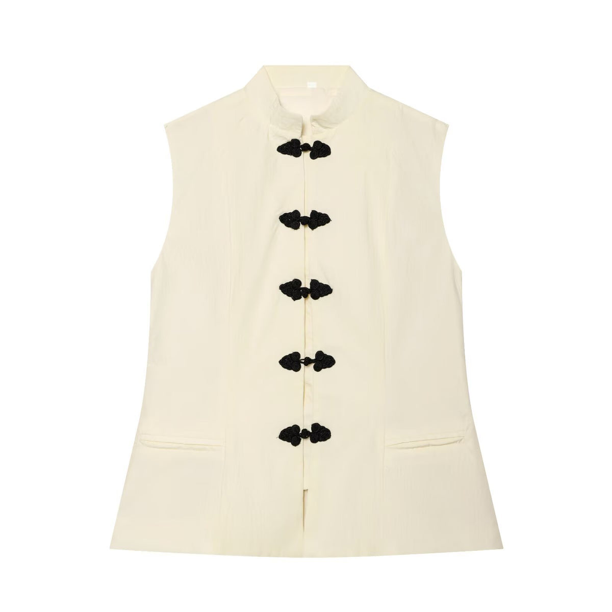 Buckled sleeveless standing collar vest