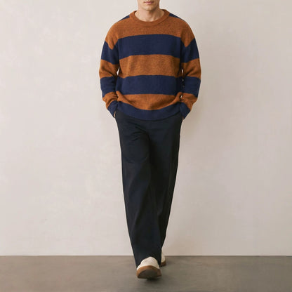 Striped contrasting round neck sweater