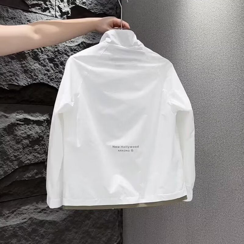 Color-Block Double Layer Stand Collar Short Jacket