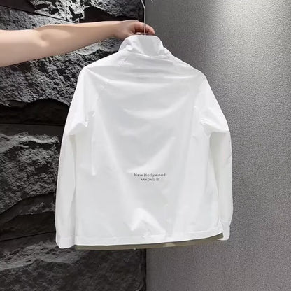 Color-Block Double Layer Stand Collar Short Jacket
