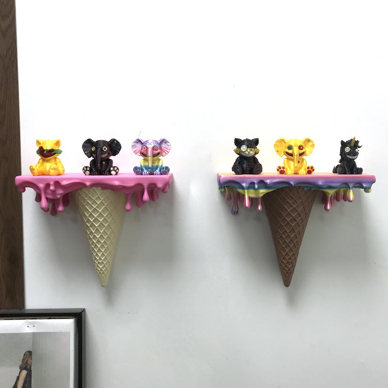 3D Printed Melting Ice Cream Floating Shelf – Wall-Mounted Drip Wall Decor, Funny Irregular Artistic Storage Rack