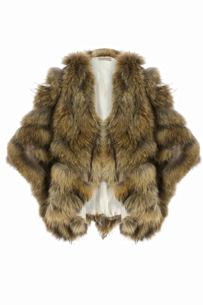 Mocha Charlotte Luxury Fox Fur Cape Coat