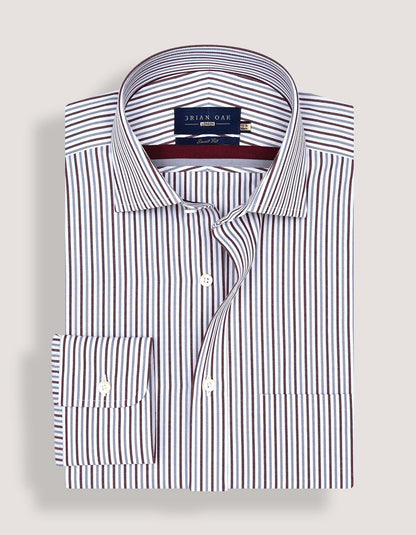 Chemise habillée à rayures marron et grises
