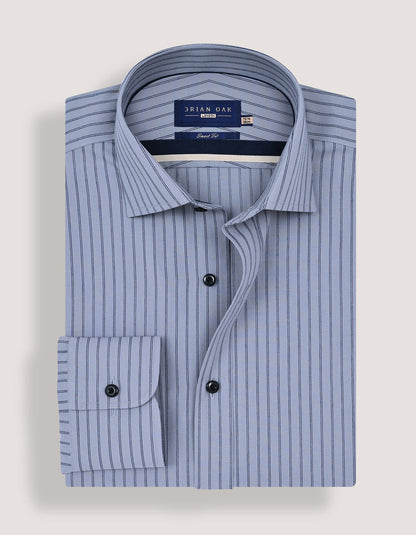 Chemise habillée grise à rayures marines