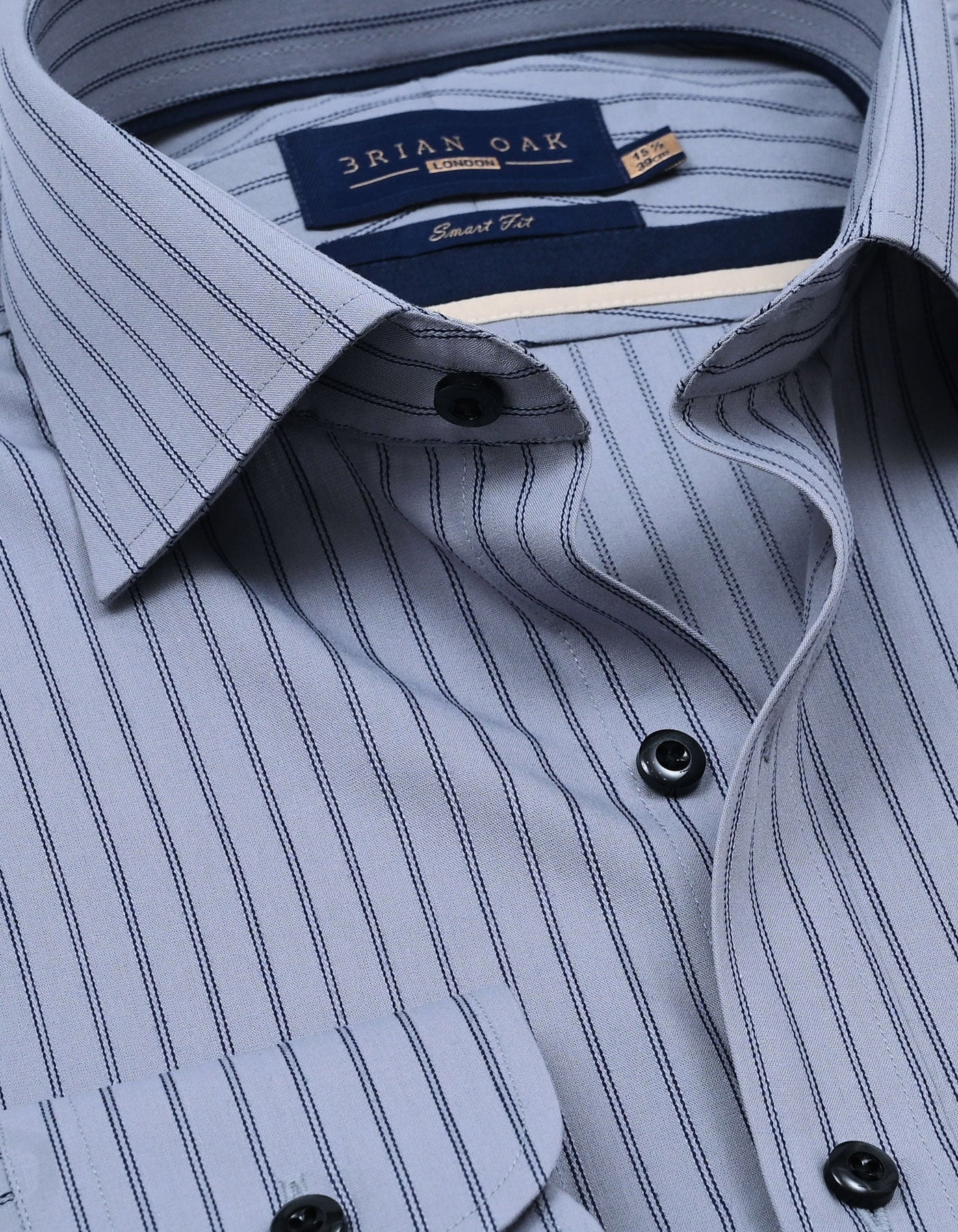 Chemise habillée grise à rayures marines