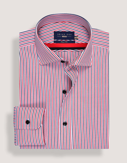 Contrast Red & Blue Striped Formal Shirt