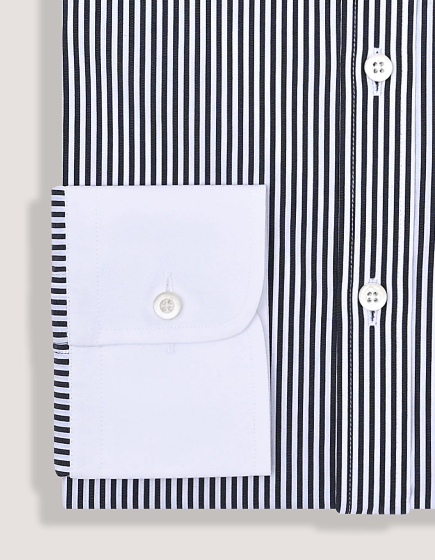 Monochrome Striped Shirt with White Collar