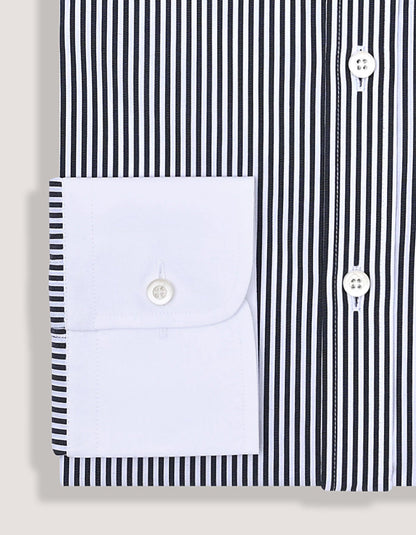 Monochrome Striped Shirt with White Collar