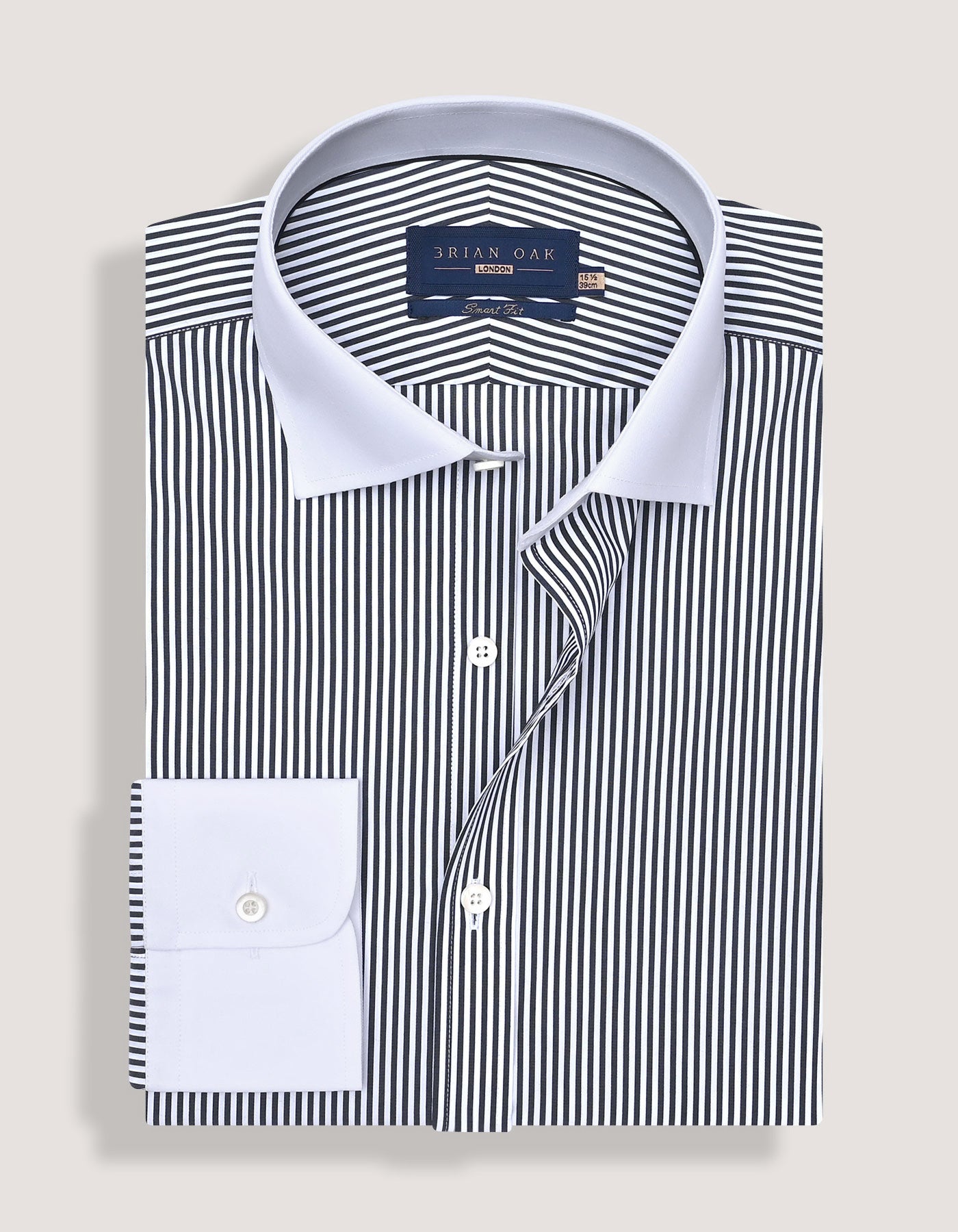 Monochrome Striped Shirt with White Collar