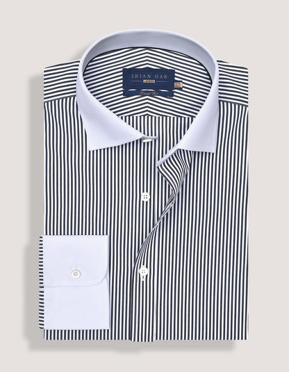 Monochrome Striped Shirt with White Collar