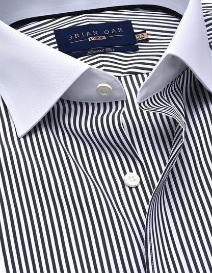 Monochrome Striped Shirt with White Collar