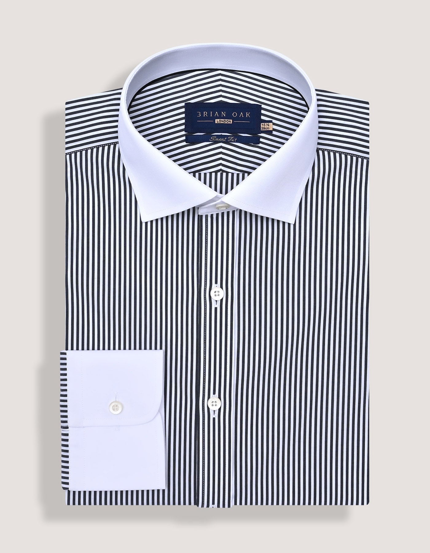 Monochrome Striped Shirt with White Collar