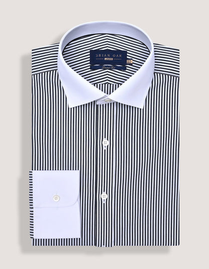 Monochrome Striped Shirt with White Collar