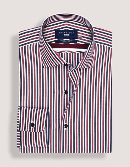 Chemise en coton rayée bordeaux