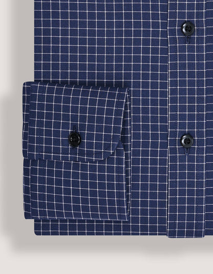 Smart Fit Navy Cotton Check Shirt