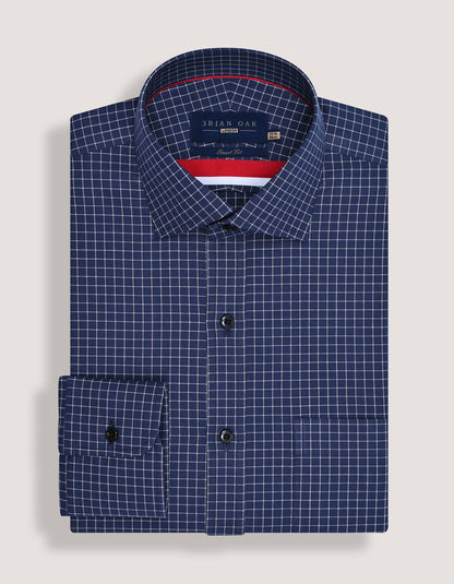 Smart Fit Navy Cotton Check Shirt