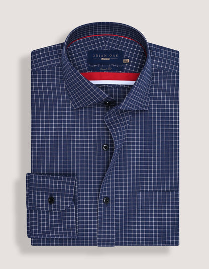 Smart Fit Navy Cotton Check Shirt