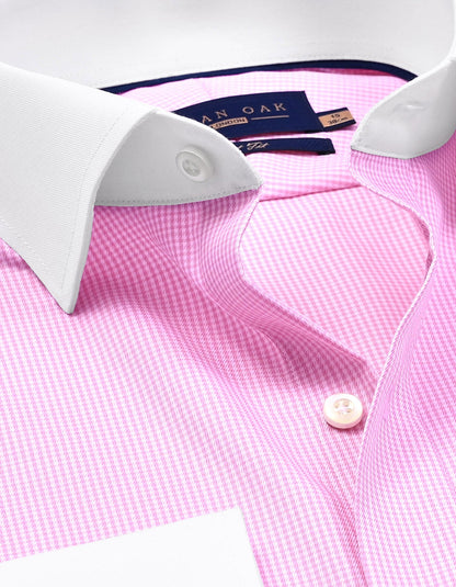 Chemise à carreaux col et poignets contrastants - Rose