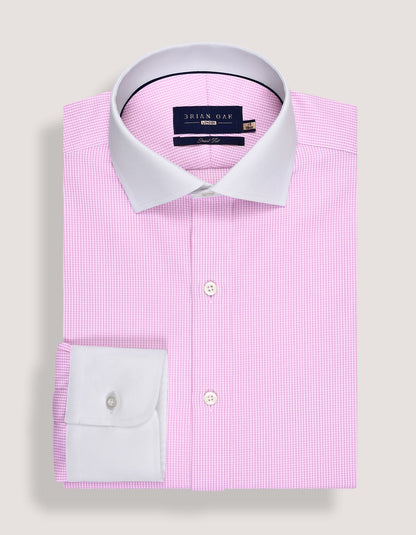 Chemise à carreaux col et poignets contrastants - Rose