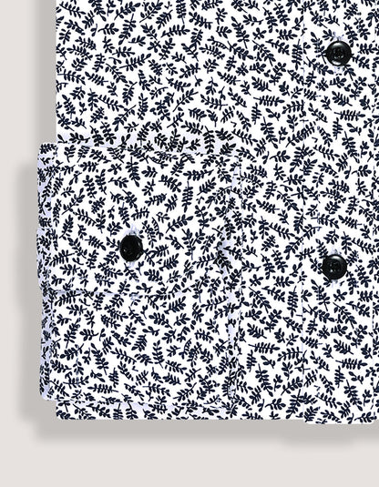 White Formal Shirt with Monochrome Leaf Print