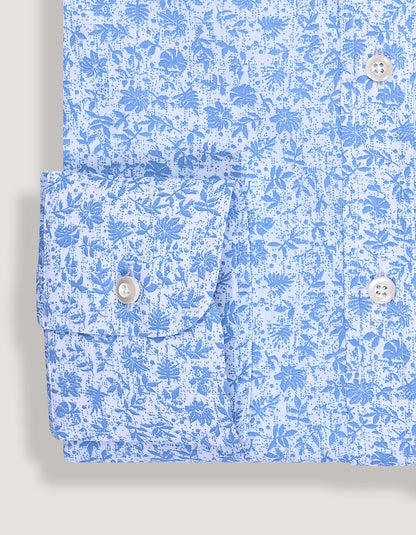 Chemise habillée à imprimé botanique blanc et bleu ciel