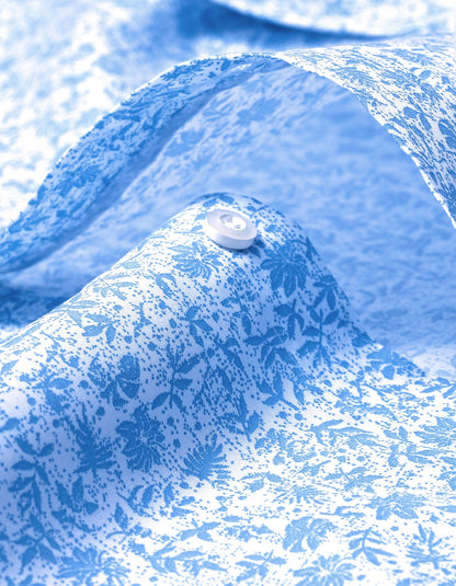 Chemise habillée à imprimé botanique blanc et bleu ciel