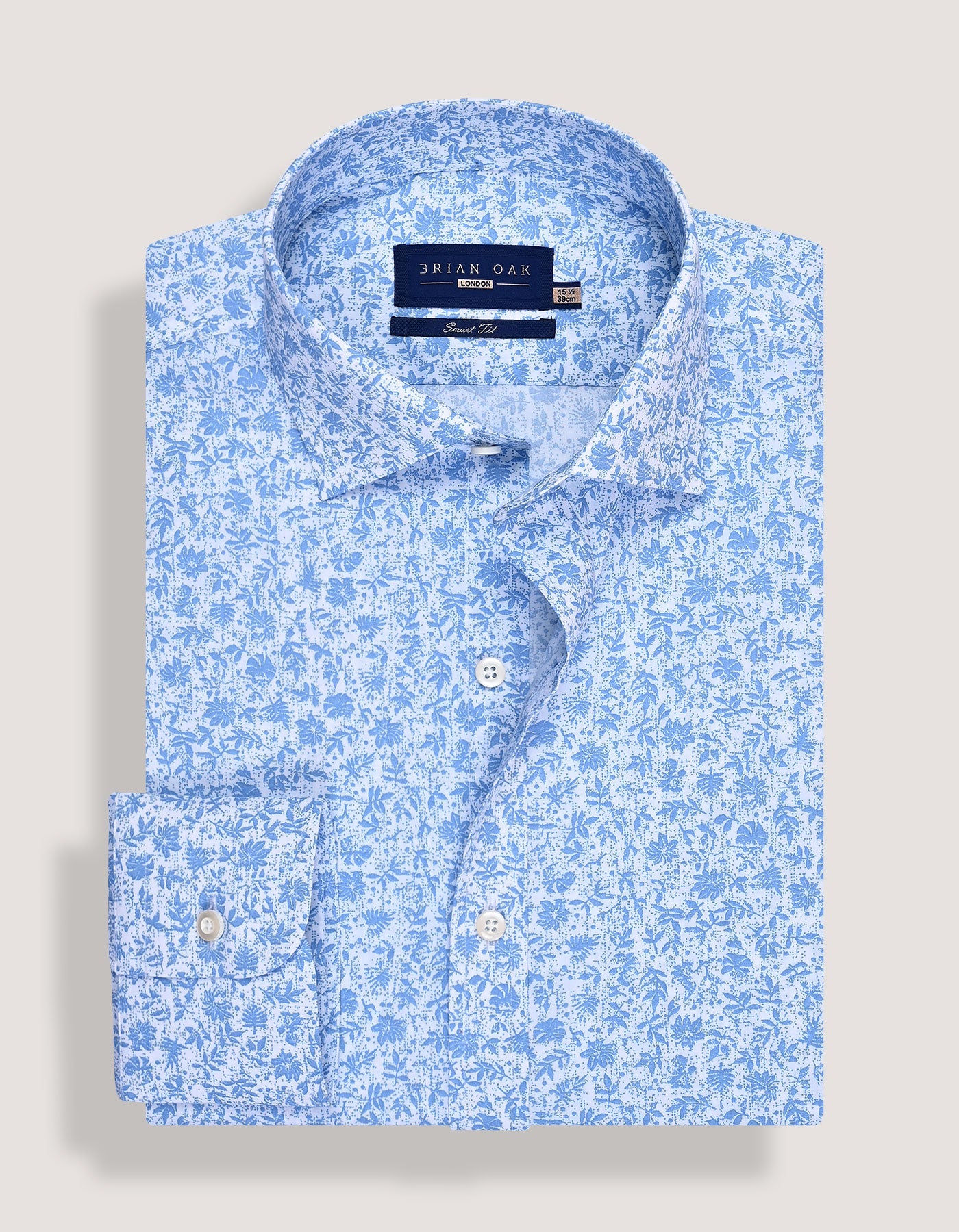 Chemise habillée à imprimé botanique blanc et bleu ciel