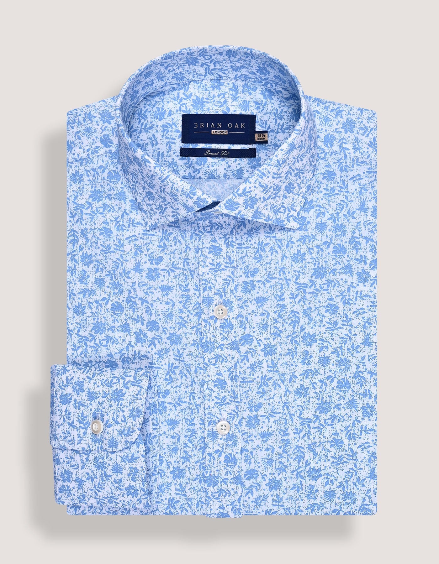 Chemise habillée à imprimé botanique blanc et bleu ciel