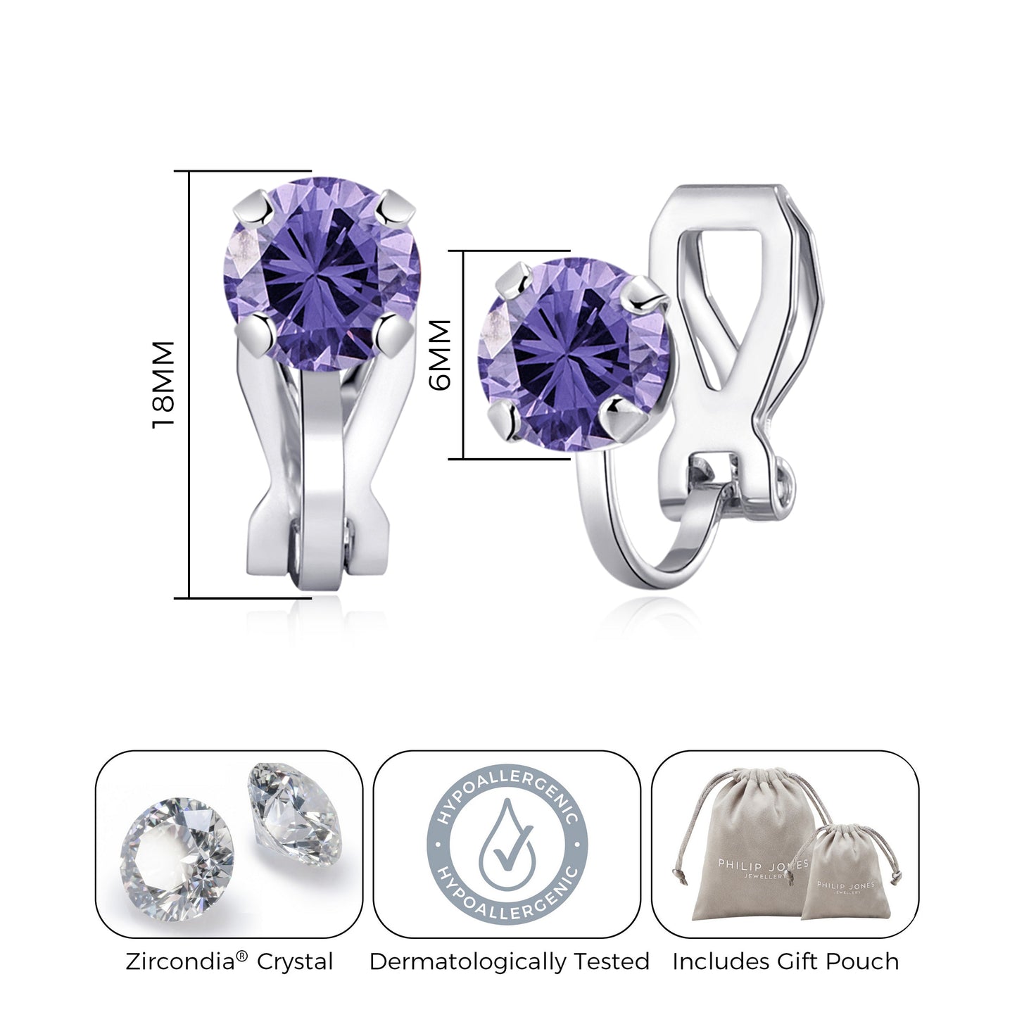 Light Purple Crystal Clip On Earrings Created with Zircondia® Crystals