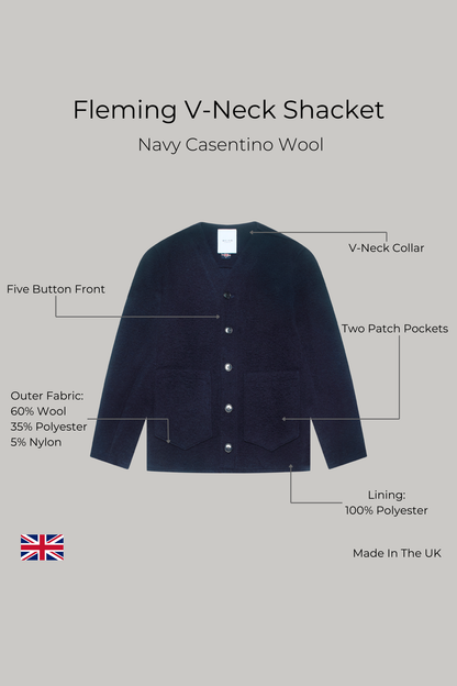 Fleming V-Neck Shacket - Navy Casentino Wool