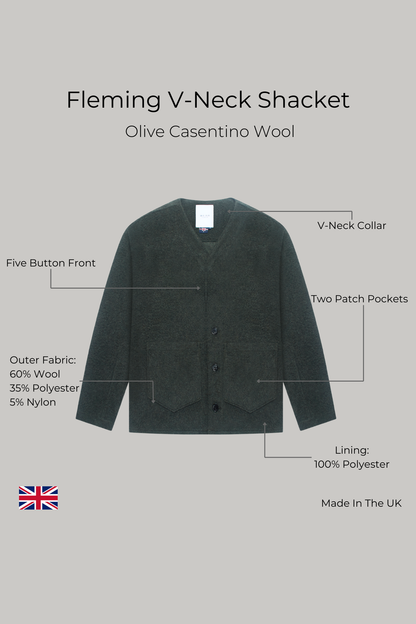 Fleming V-Neck Shacket - Olive Casentino Wool