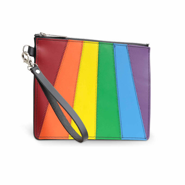 Étui folio en cuir fait main petit - Arc-en-ciel de la fierté