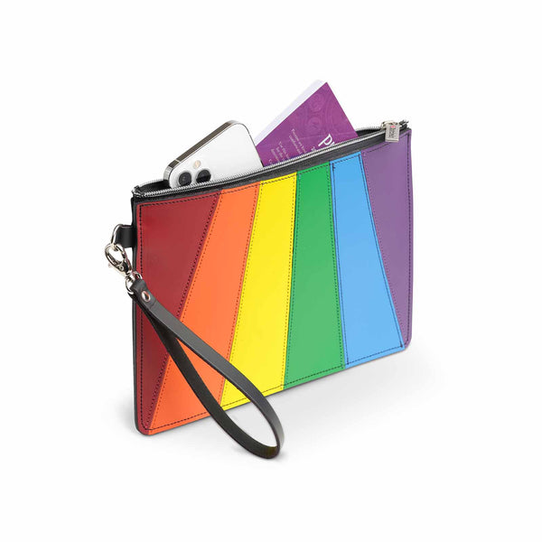 Étui folio en cuir fait main petit - Arc-en-ciel de la fierté