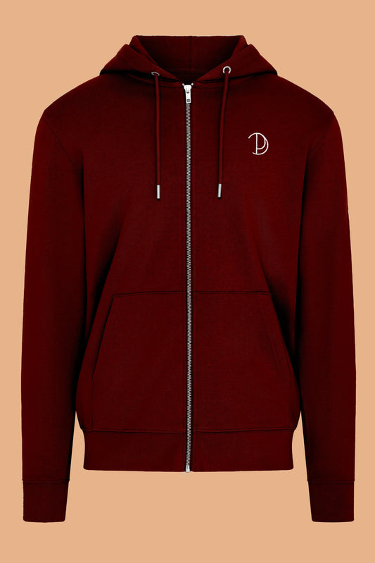Women's Embroidered Zip-Up Hoodie - Organic Cotton Burgundy Hoodie