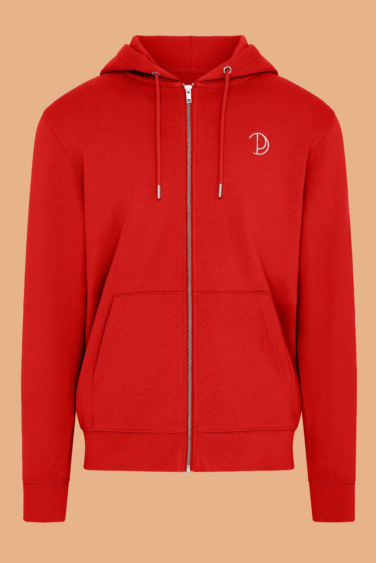 Women's Red Zip-Up Hoodie - Embroidered Organic Cotton Hoodie