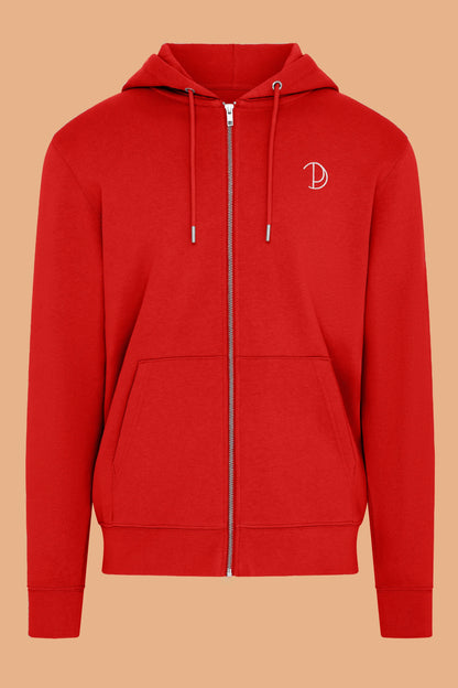 Women's Red Zip-Up Hoodie - Embroidered Organic Cotton Hoodie