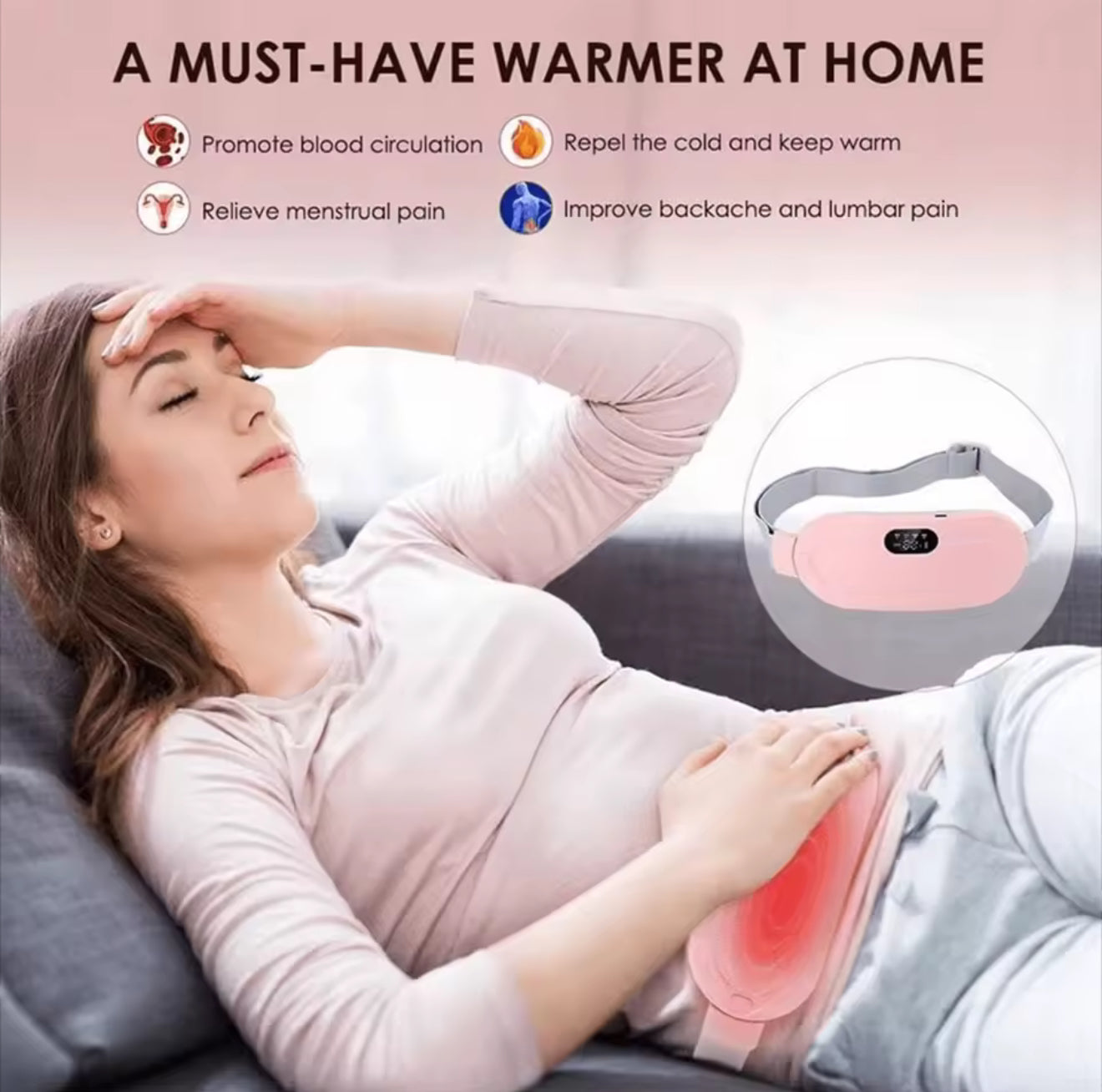 Ceinture de massage vibrante électrique chauffante pour soulager instantanément les douleurs menstruelles et dorsales, rechargeable