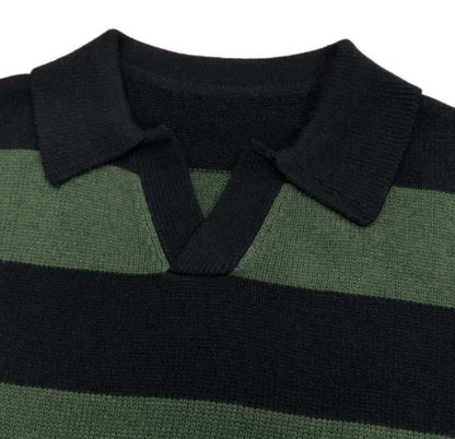 Men's Striped Skipper Polo Neck Pullover Sweater