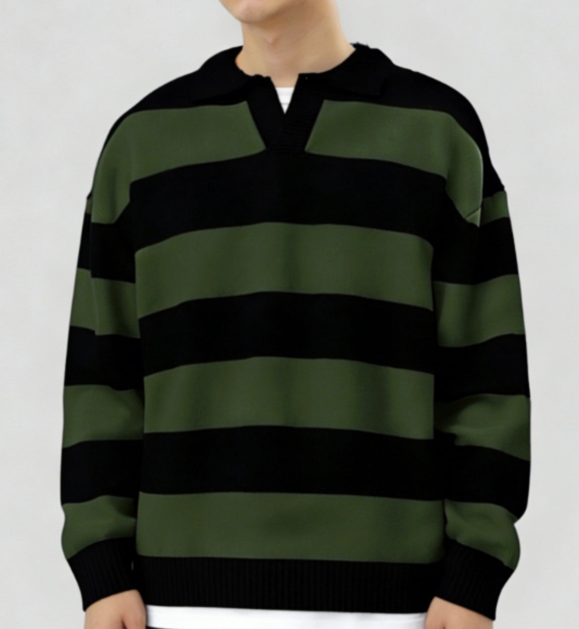 Men's Striped Skipper Polo Neck Pullover Sweater