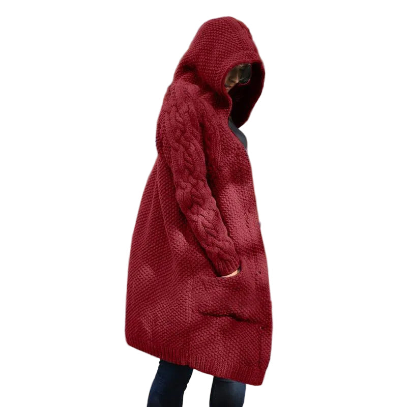 Women's hooded single-breasted long-sleeved sweater cardigan