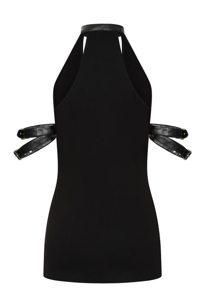 Necessary Evil Aphrodite Plunge Cowl Neck Top - Faux Leather Gothic Going Out Top