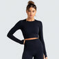 Hauts de fitness sans couture de couleur unie, slim, respirants, de yoga, de sport, de gym, à manches longues pour femmes