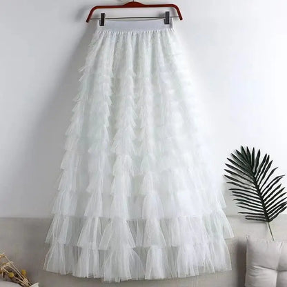 High-Waisted Mesh Layered Skirt for Women – Spring & Fall Elegant Cake Skirt