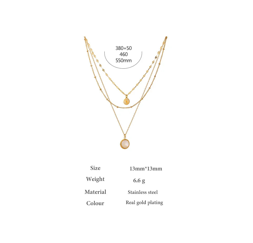 Yhpup Bohemian Round Pendant Stainless Steel Necklace Chain Exquisite Metal Texture Collar Women Necklace бижутерия Office Gift